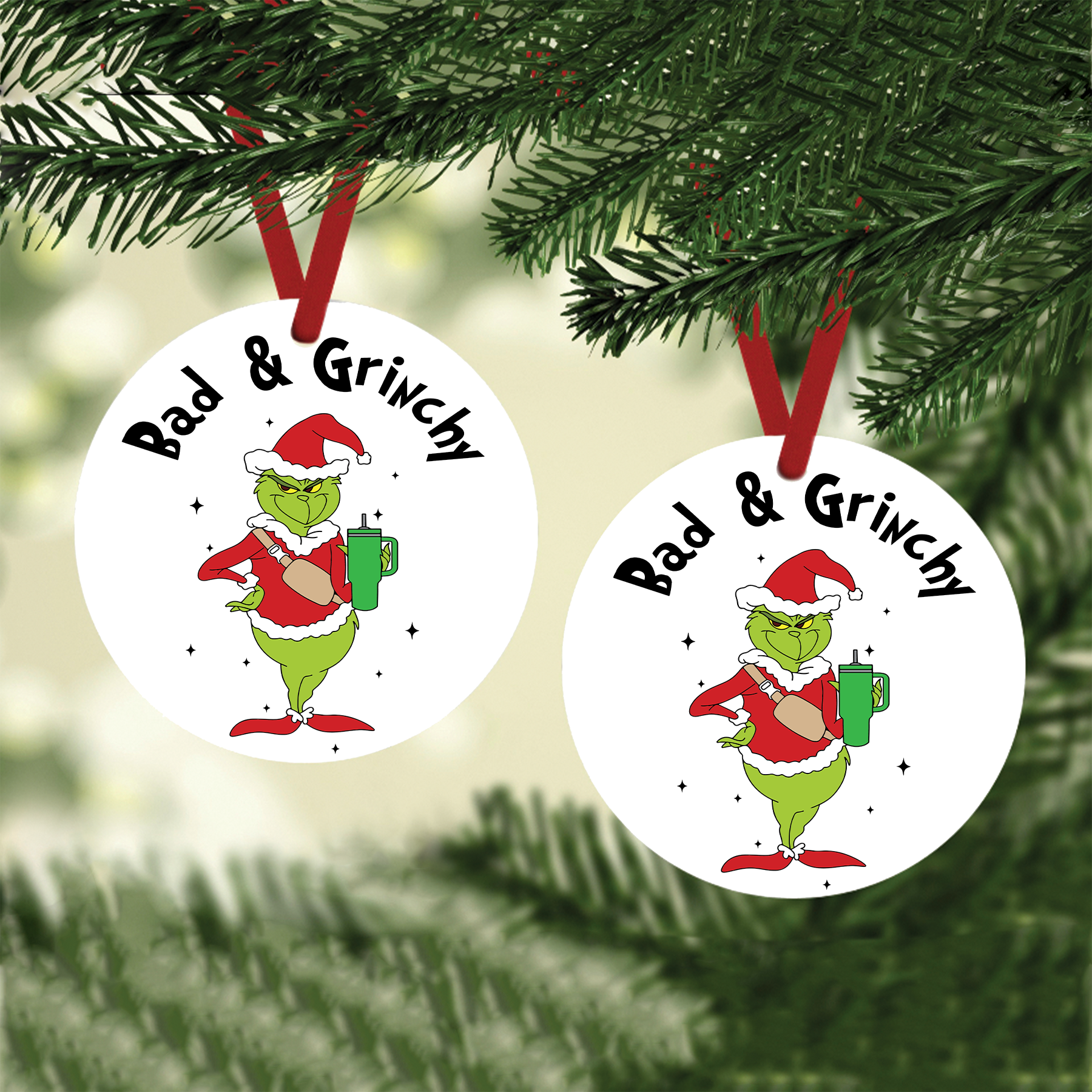 Bad &amp; Grinchy Red Christmas Ornament