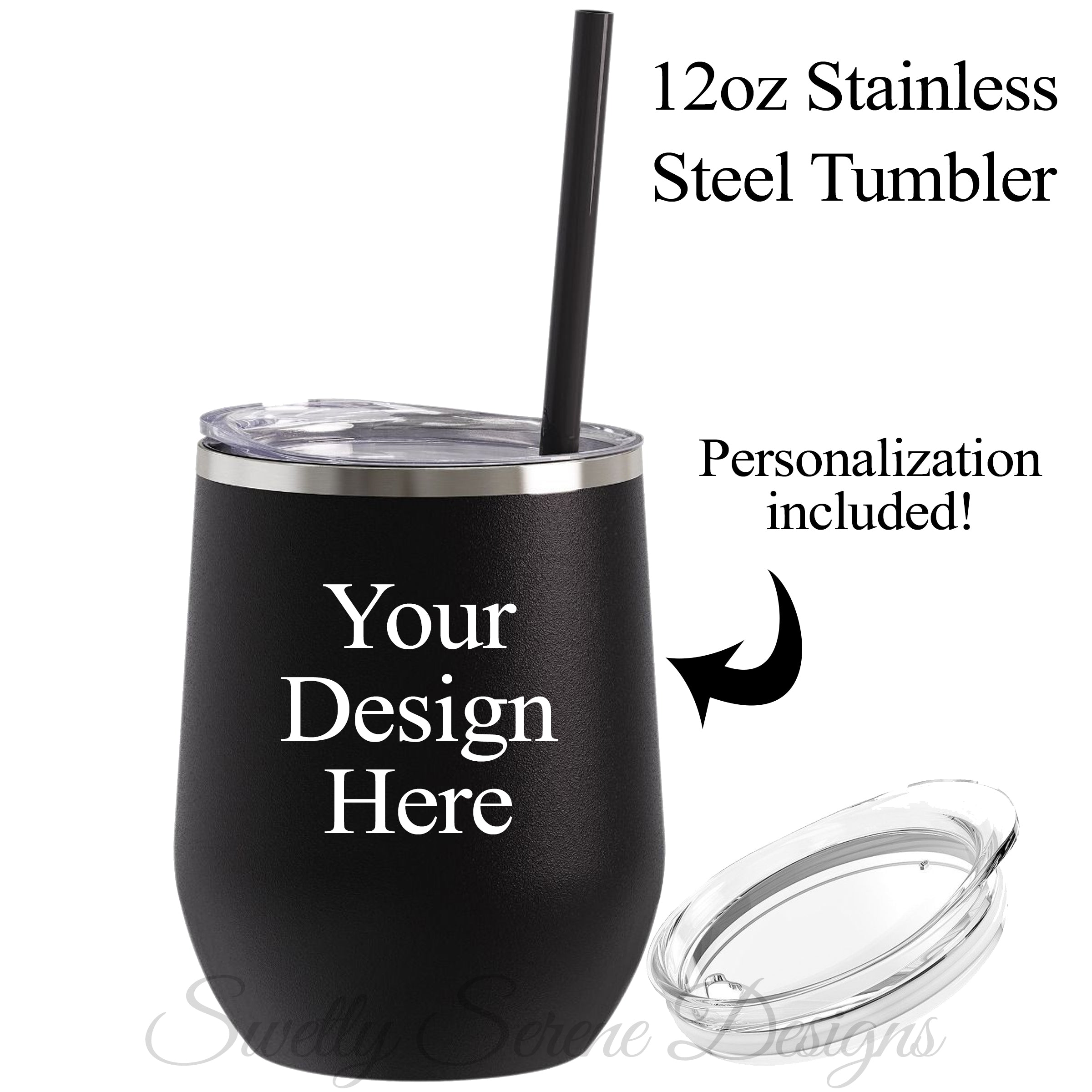 12oz Stainless Steel Wine Tumbler - Glitter Black