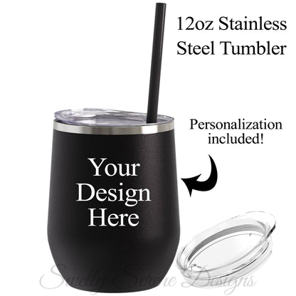 12oz Stainless Steel Wine Tumbler - Glitter Black