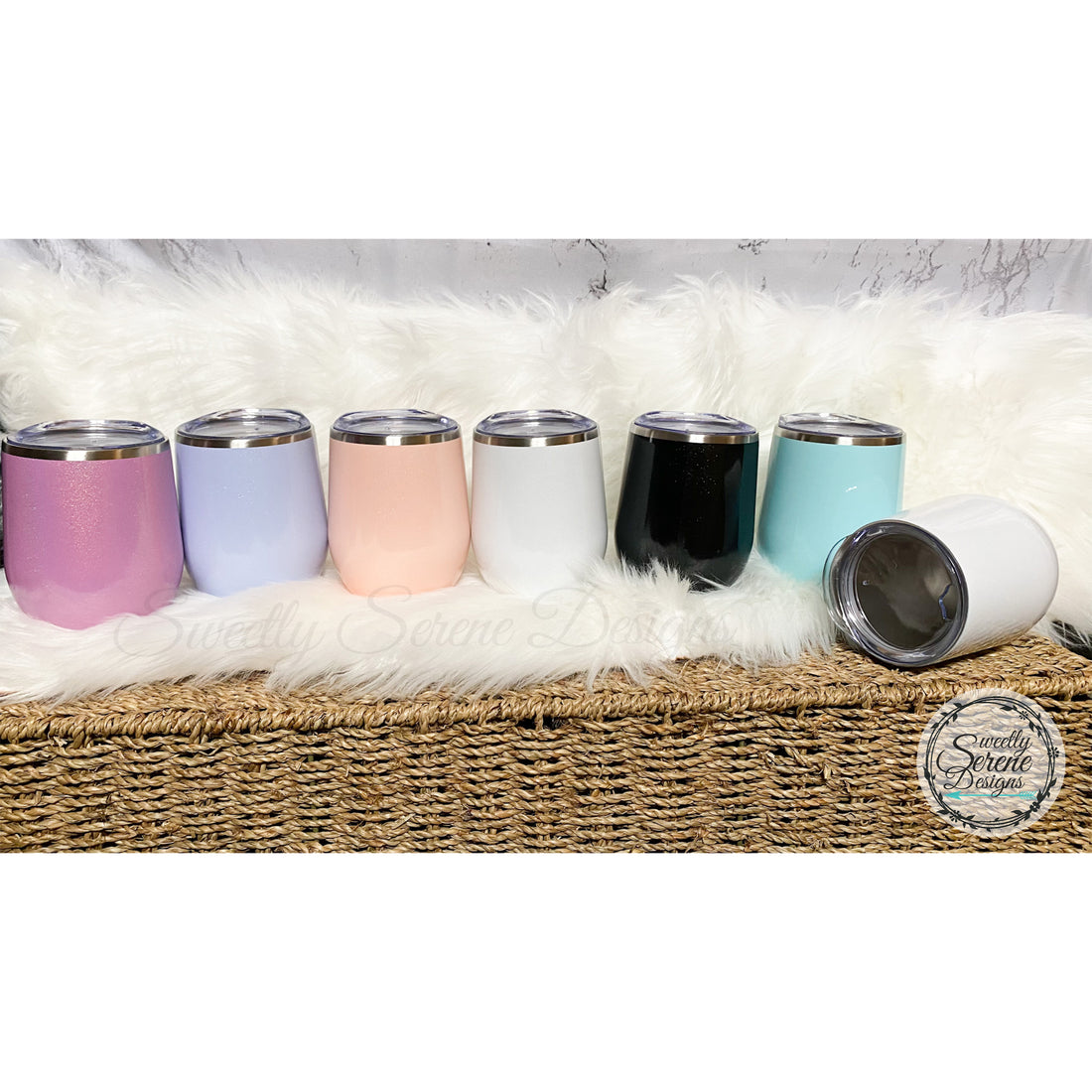 12oz Stainless Steel Wine Tumbler - Glitter Black