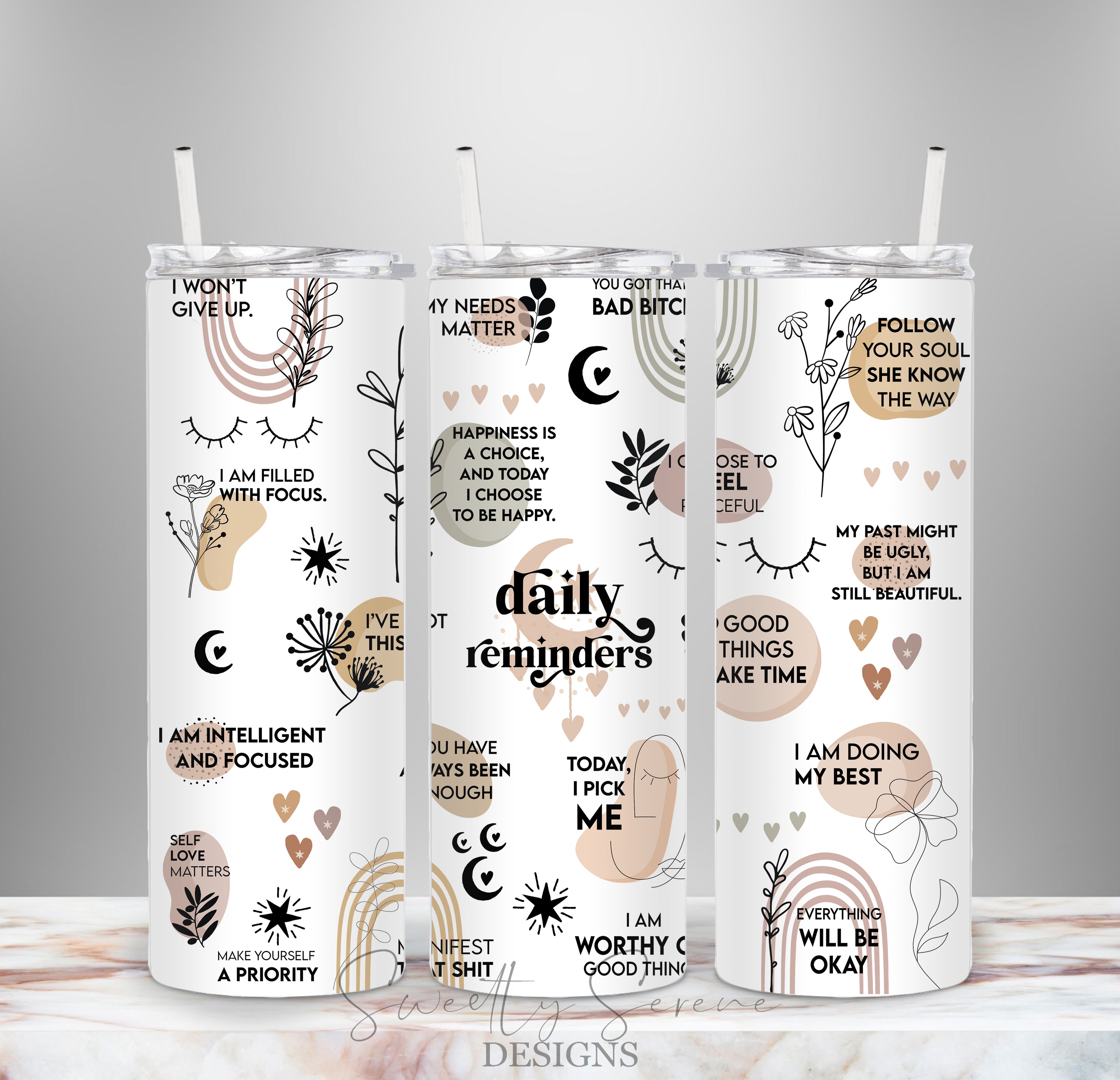 Daily reminders Boho Skinny Tumbler