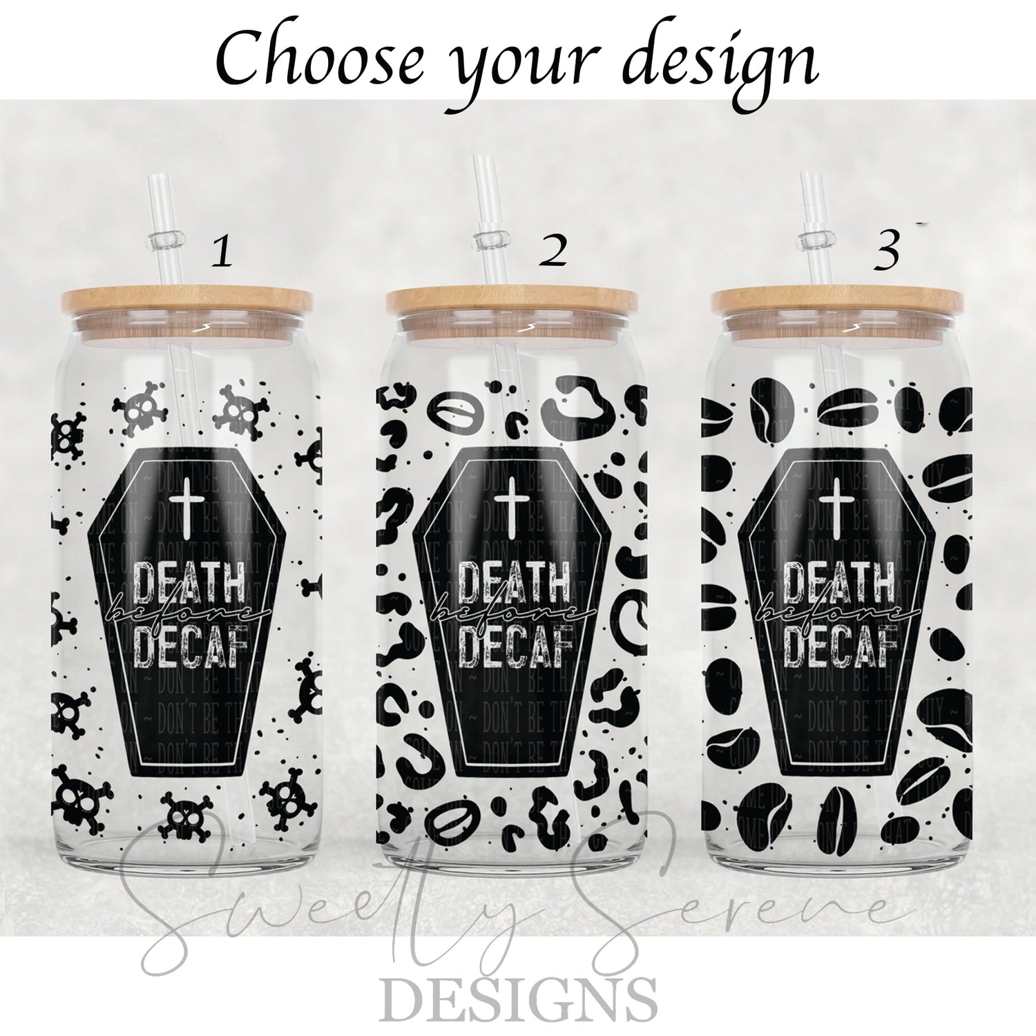 Death Before Decaf Glass Can with Lid