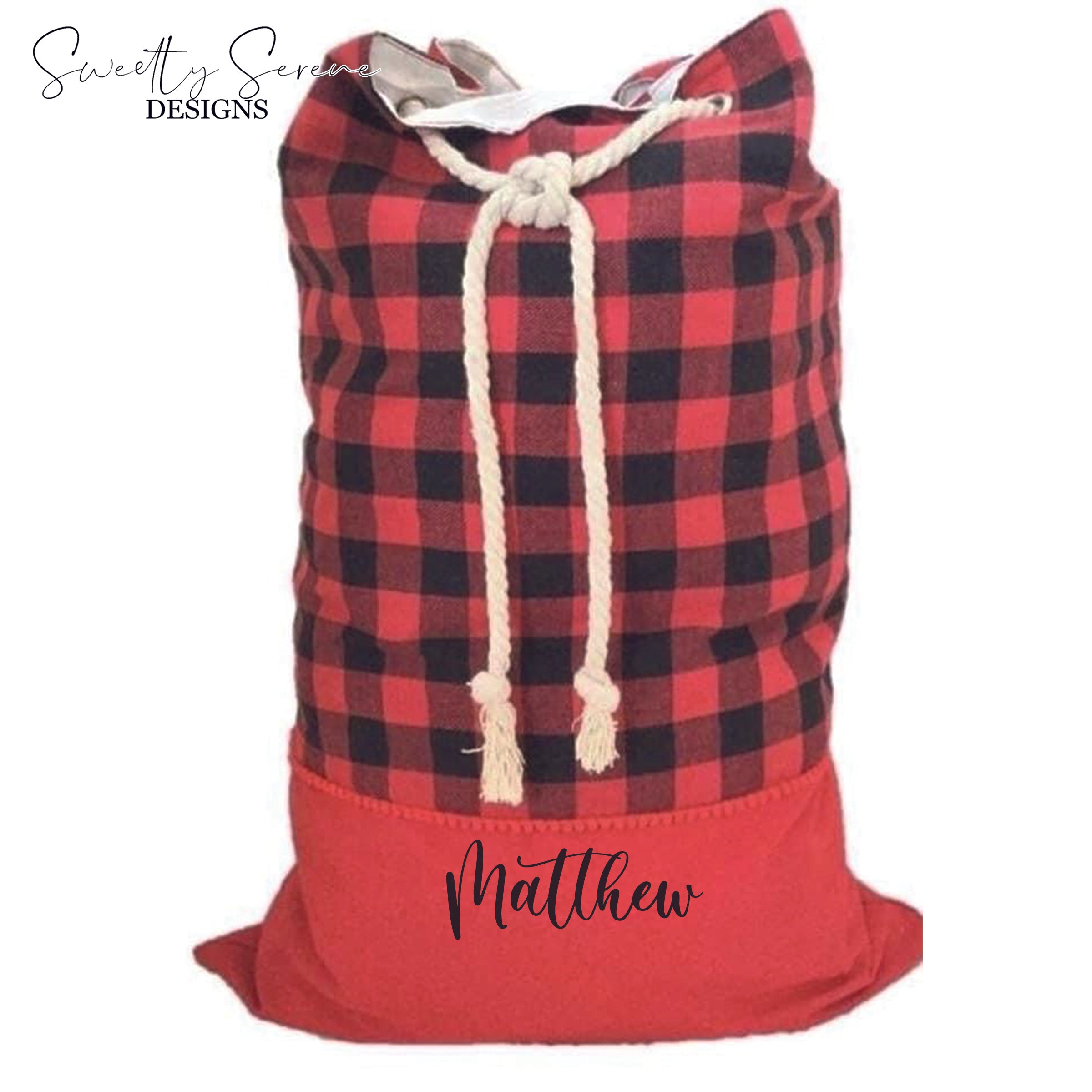 Buffalo Plaid with rope tie Santa Sac