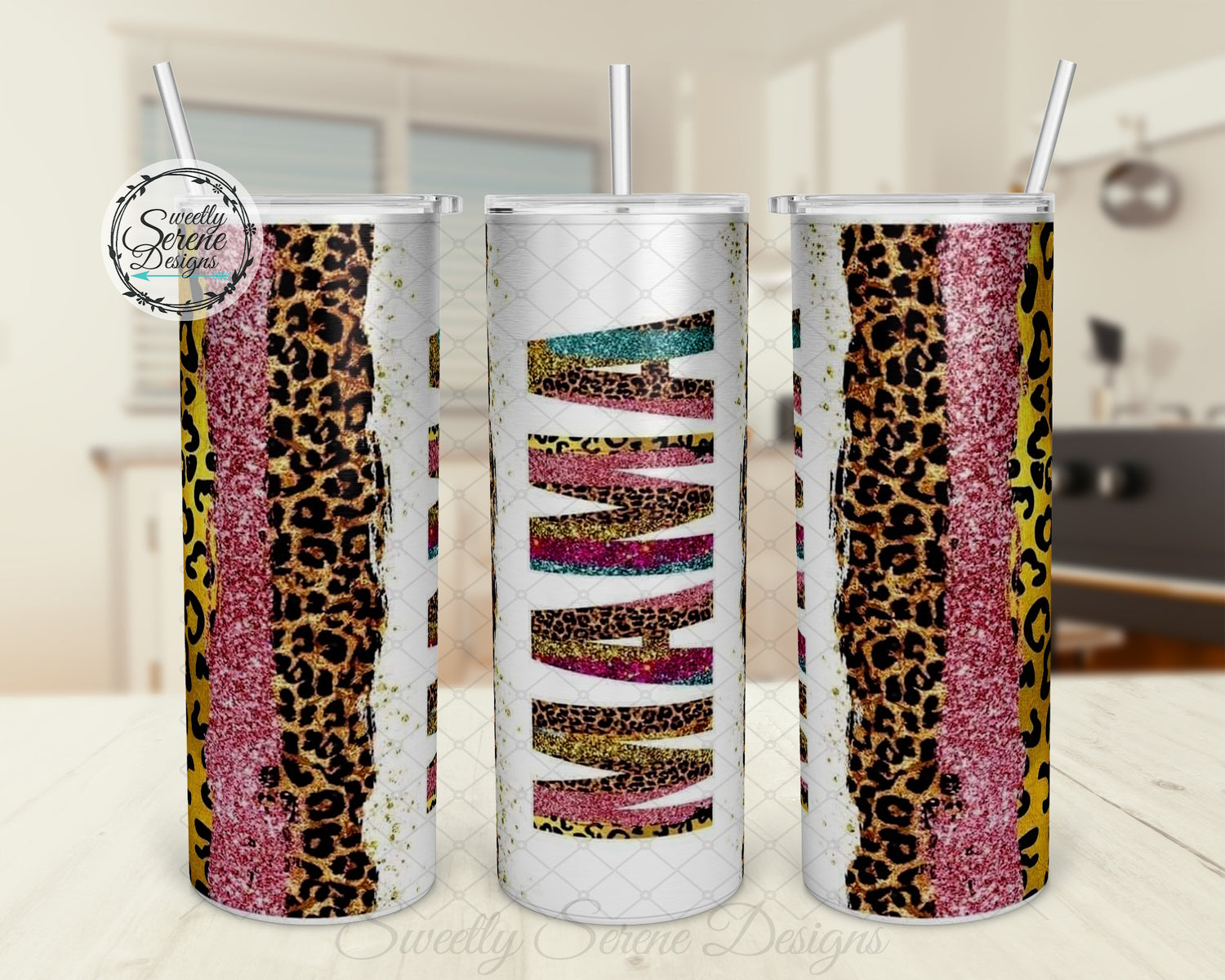 Mama animal print glitter - 20oz Skinny Tumbler