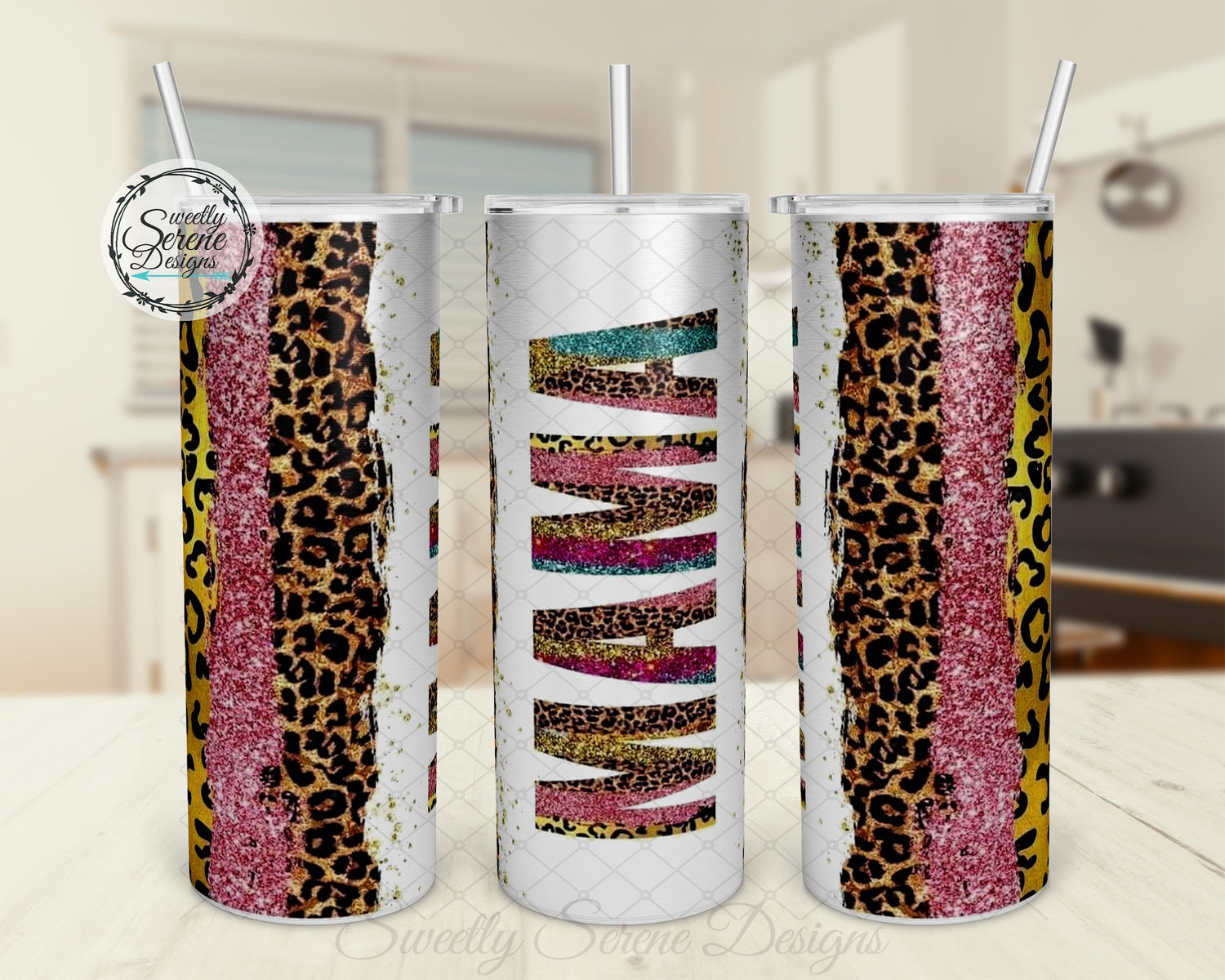 MAMA glitter leopard 20oz Skinny Tumbler