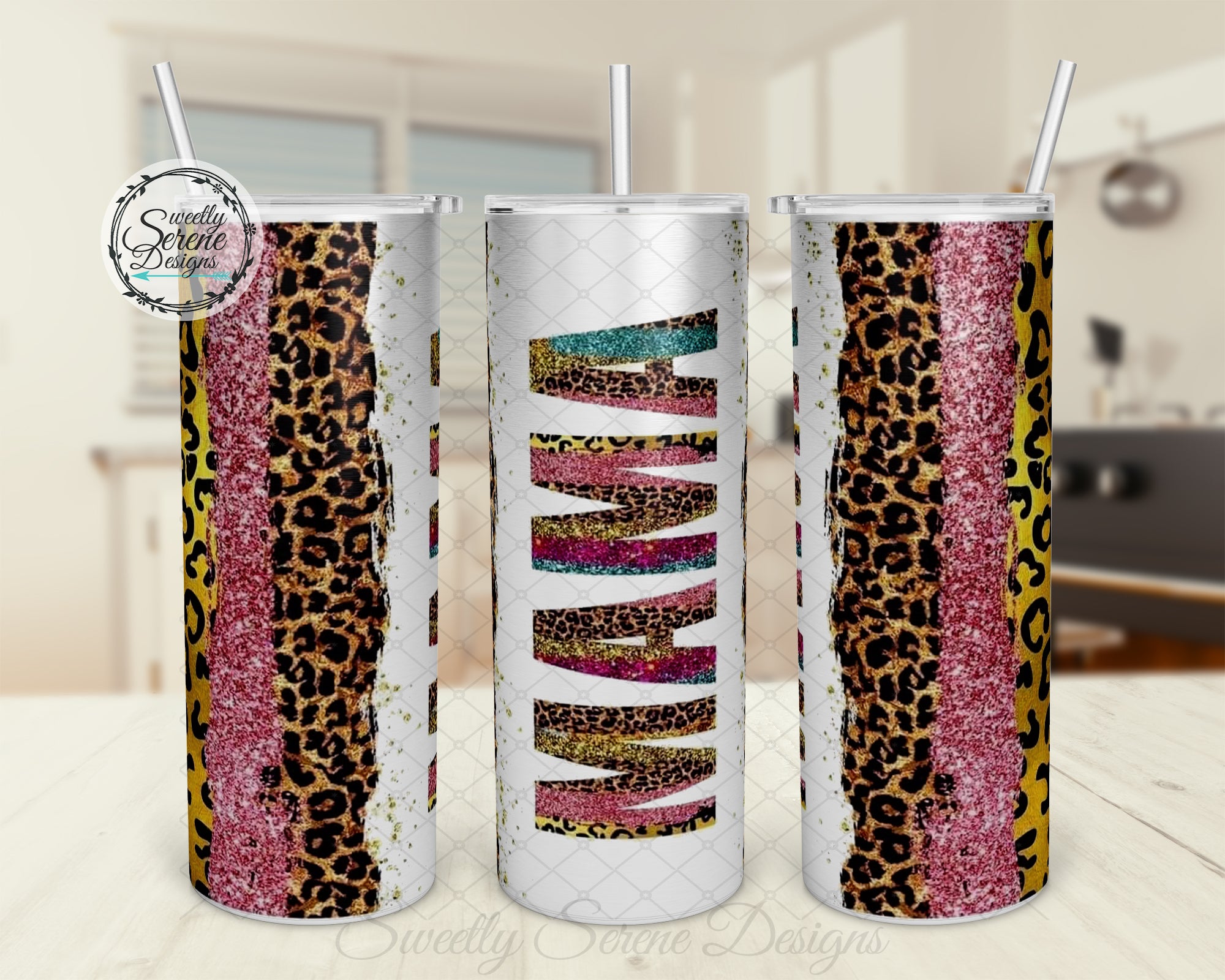 MAMA glitter leopard 20oz Skinny Tumbler