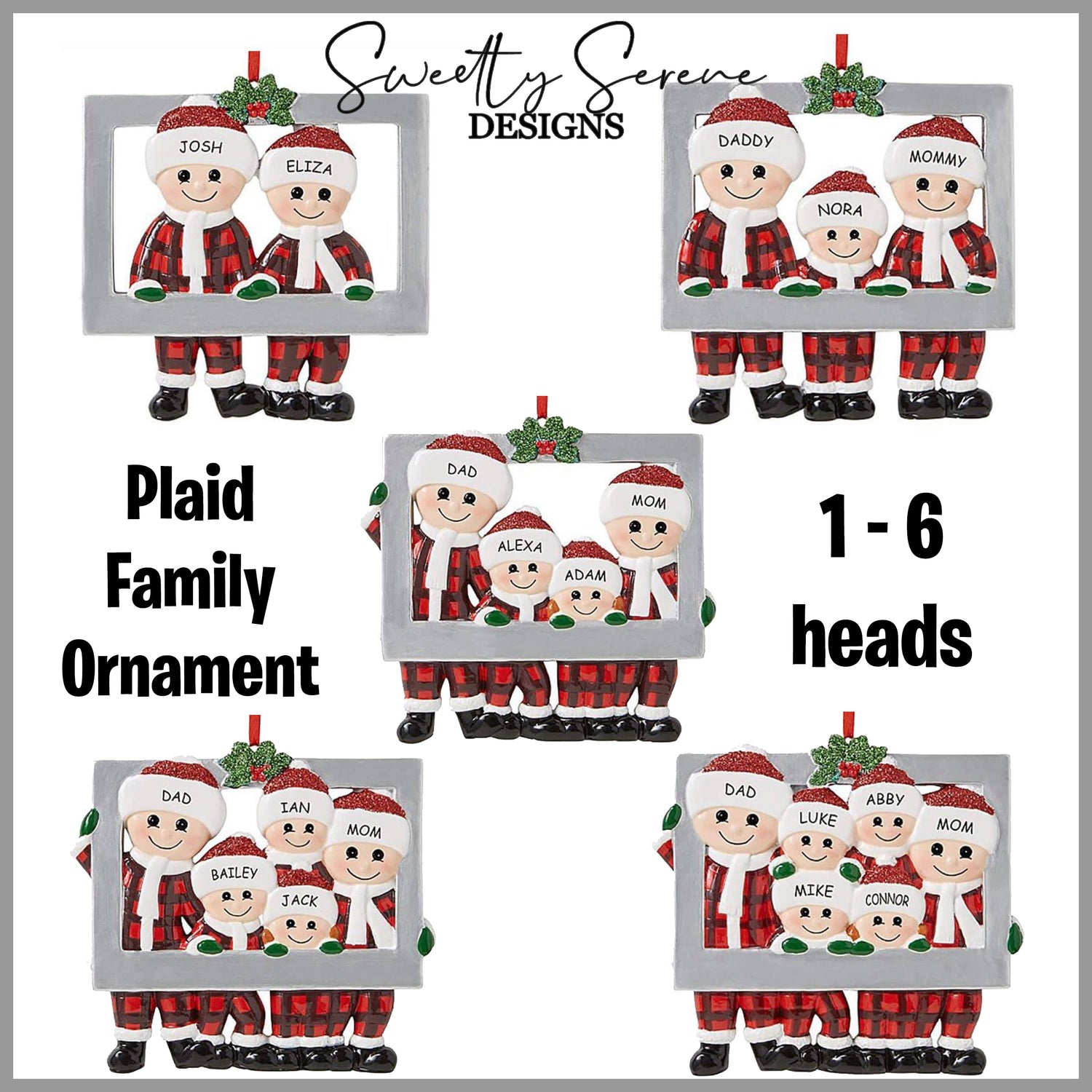 Plaid Family Christmas Ornaments