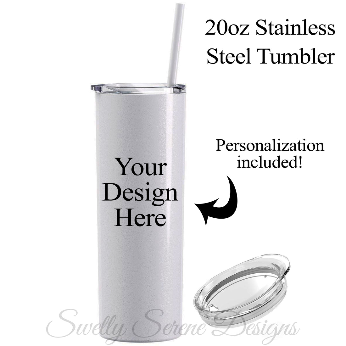 20oz Skinny Steel - Glitter White