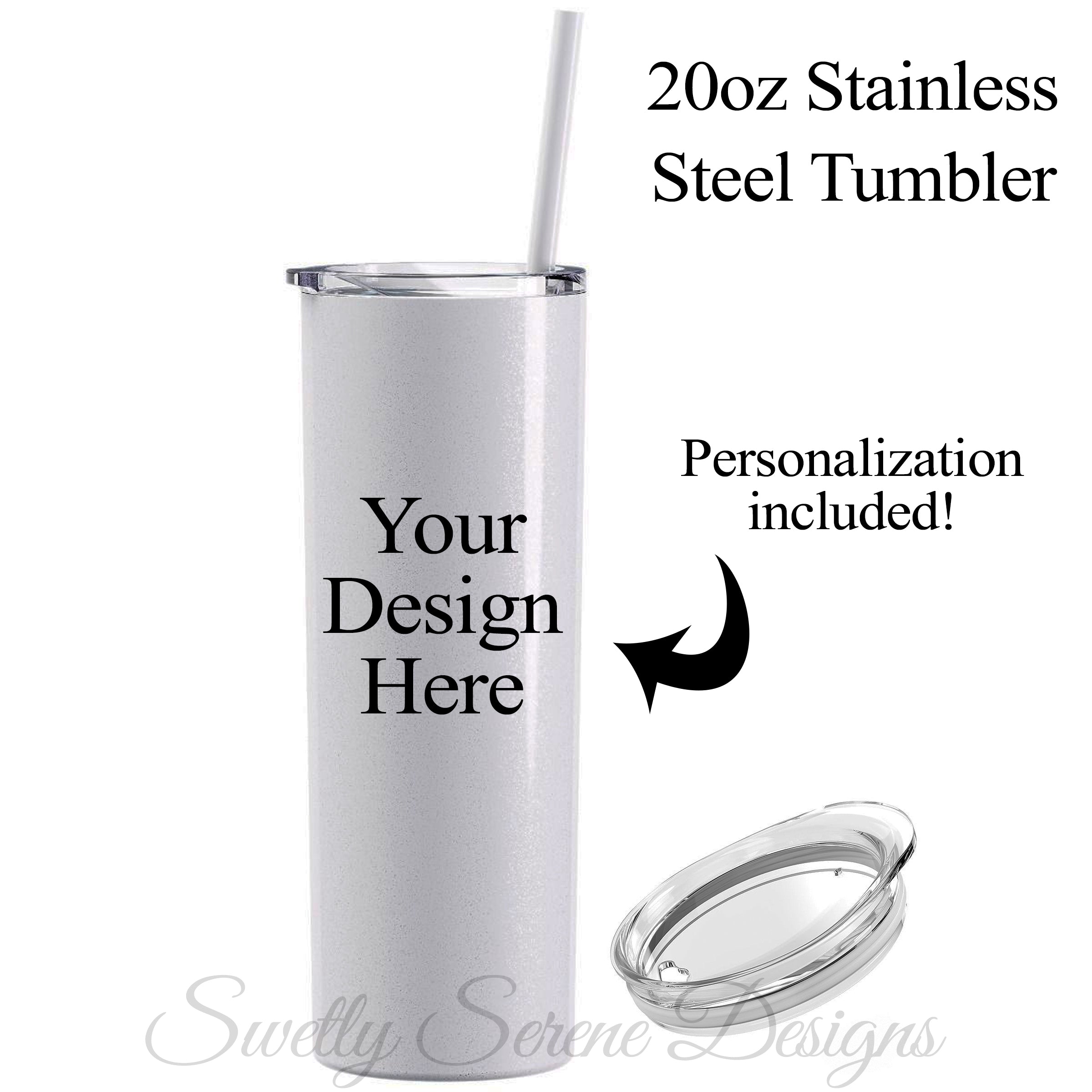 20oz Skinny Steel - Glitter White