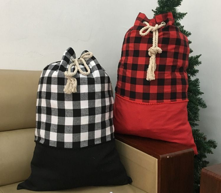 Buffalo Plaid with rope tie Santa Sac