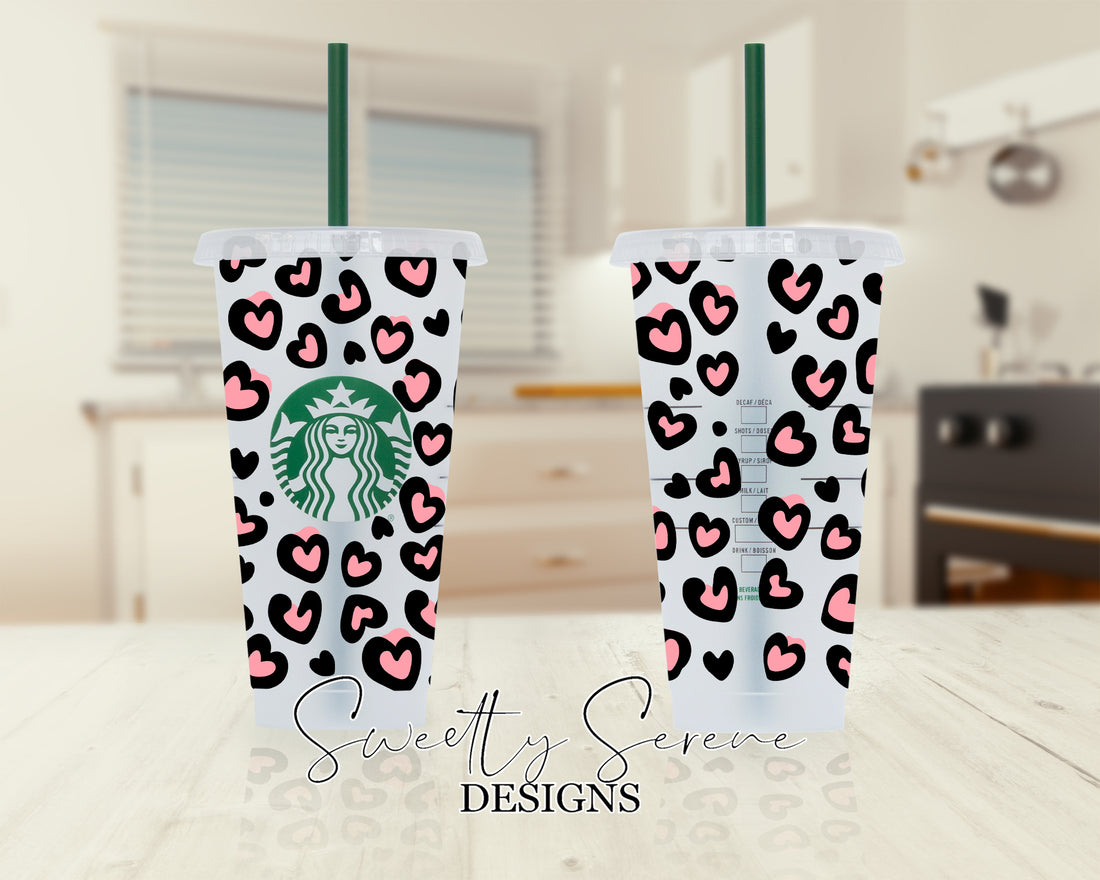 Leopard Small Hearts Starbucks Cold Cup