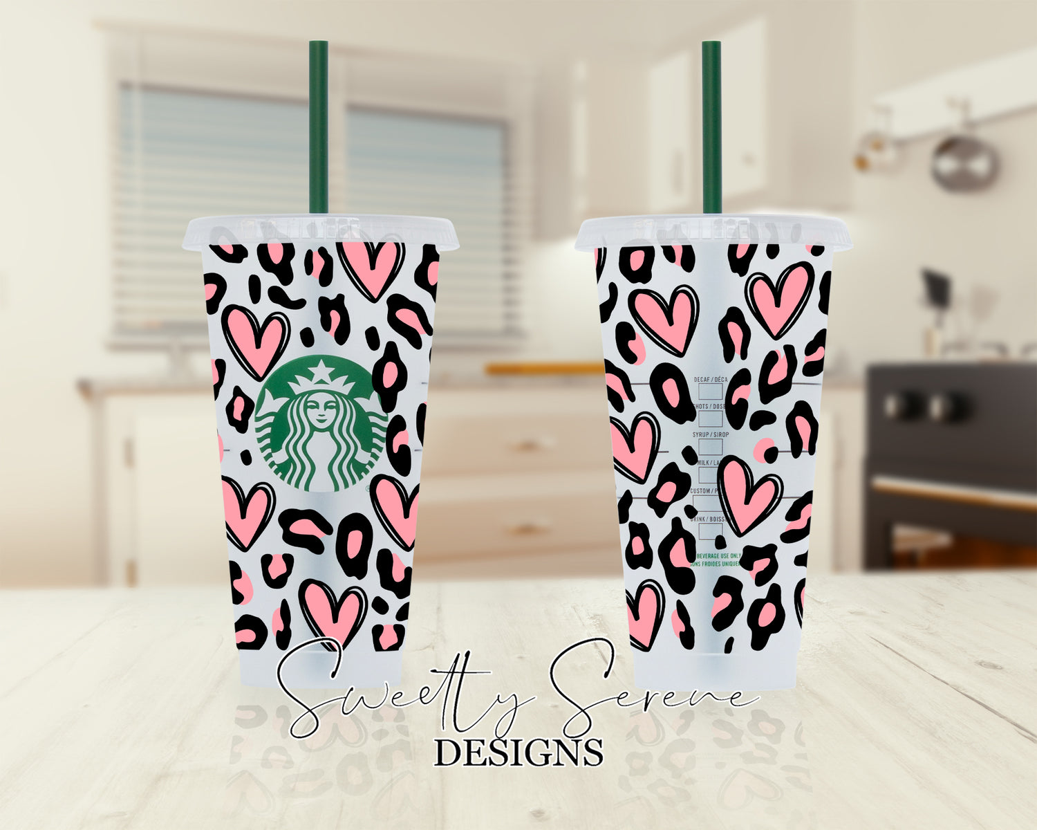 Leopard Big Hearts Starbucks Cold Cup