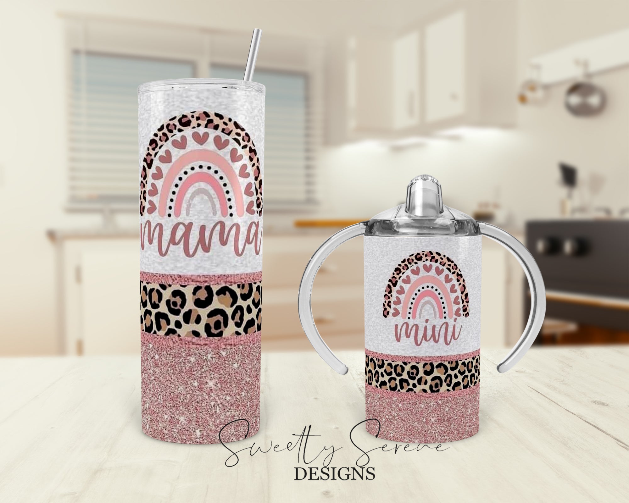 Mama and Mini Valentines Rainbow tumbler set