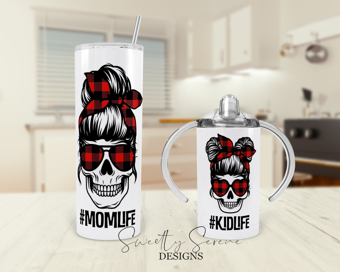 Momlife kidlife plaid tumbler set