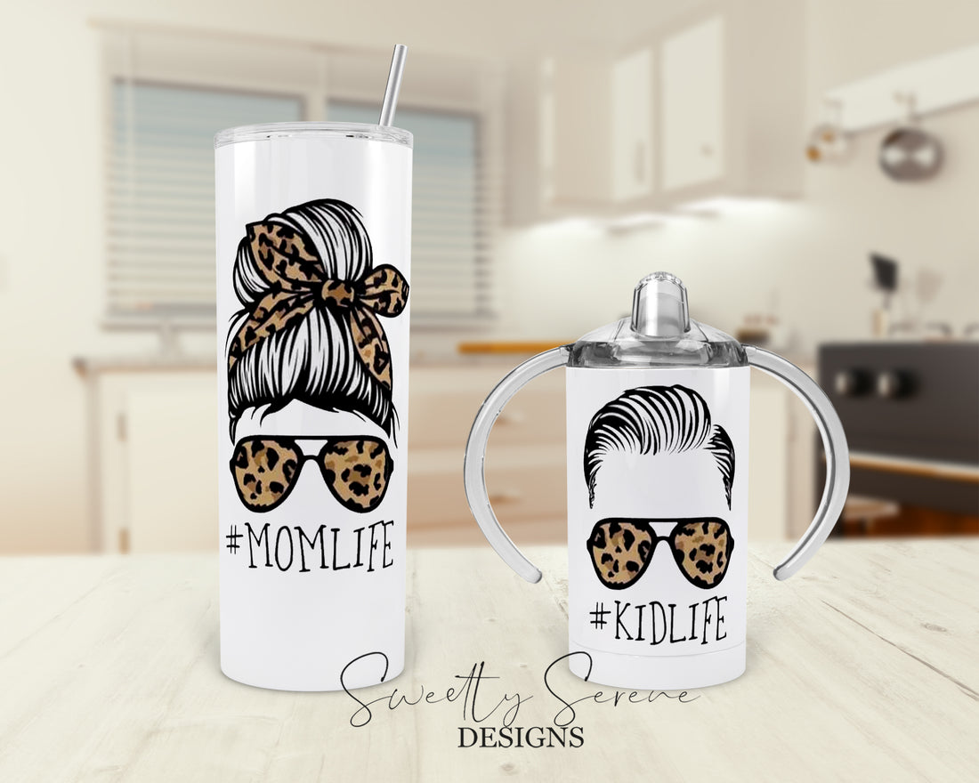 Momlife kidlife leopard boy tumbler set