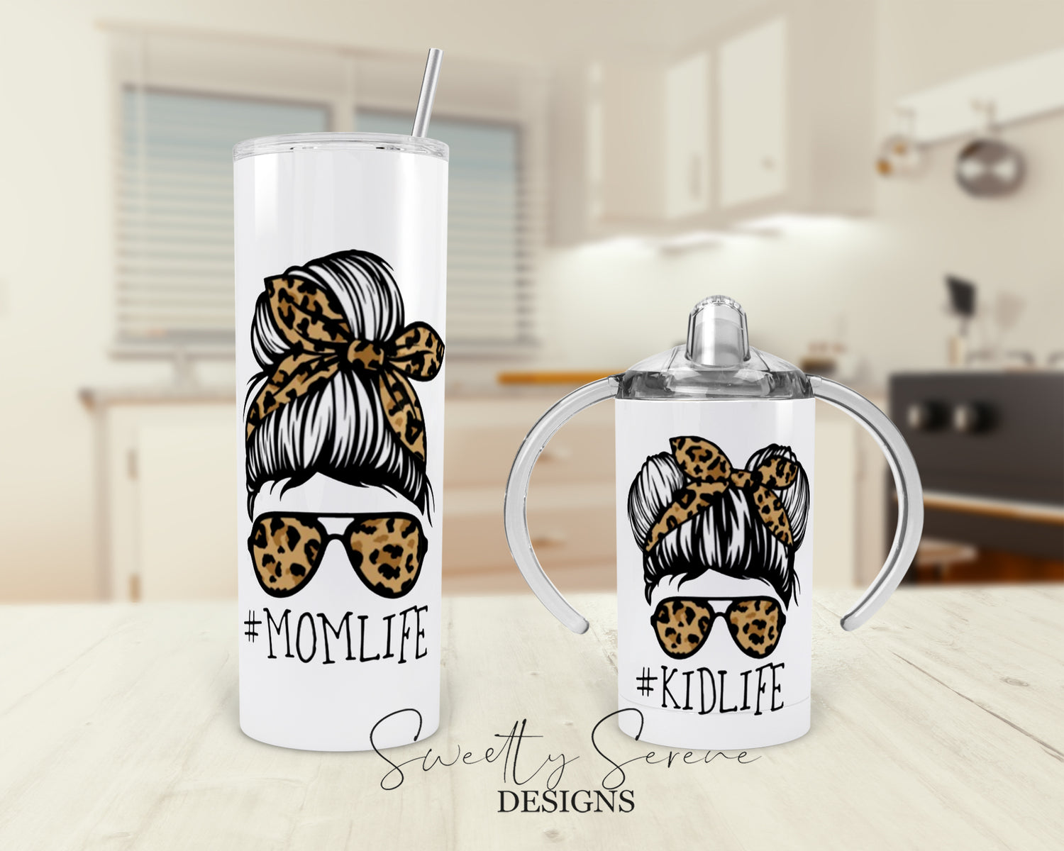 Momlife kidlife leopard girl tumbler set