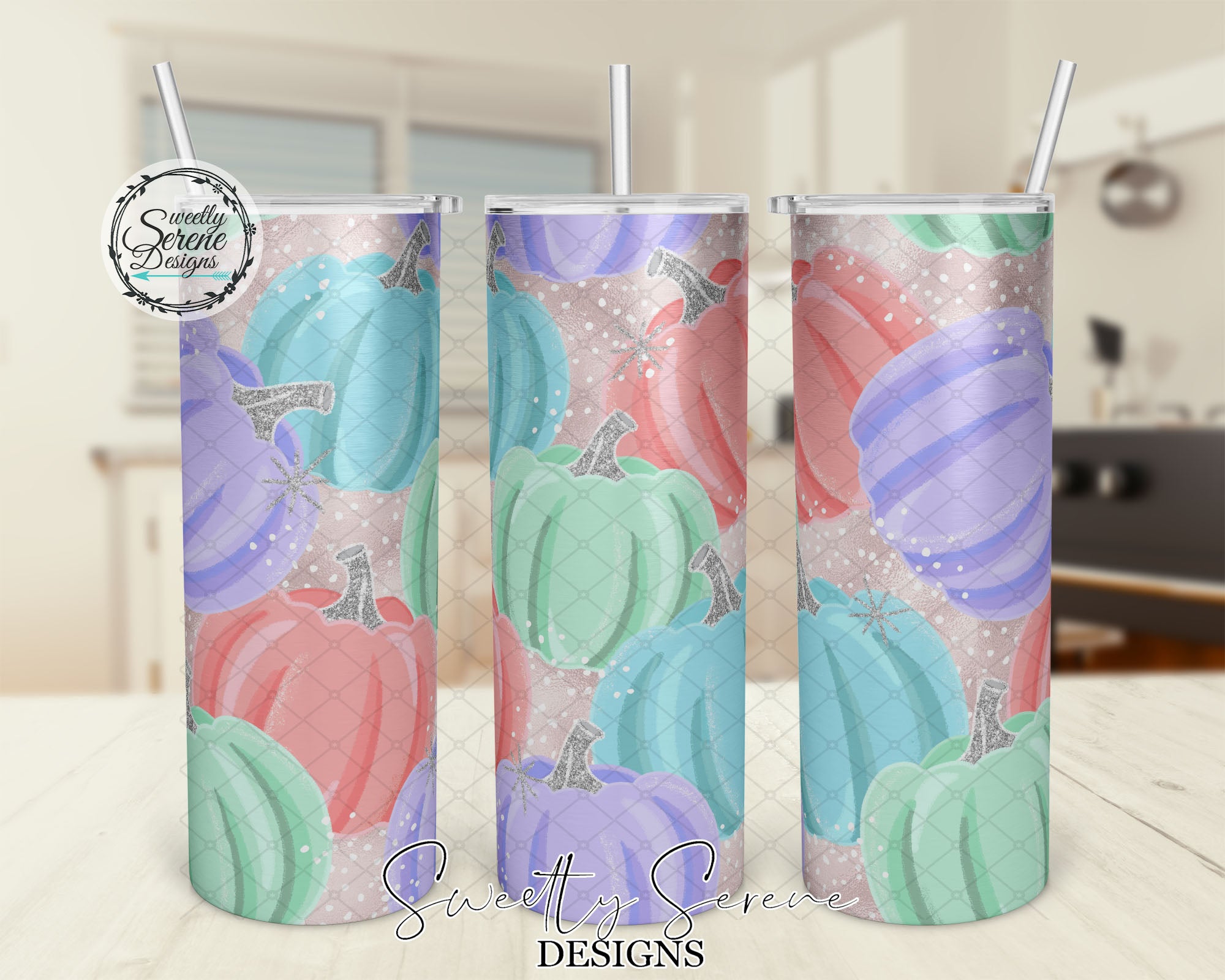 Large pastel pumpkins - Skinny Tumbler