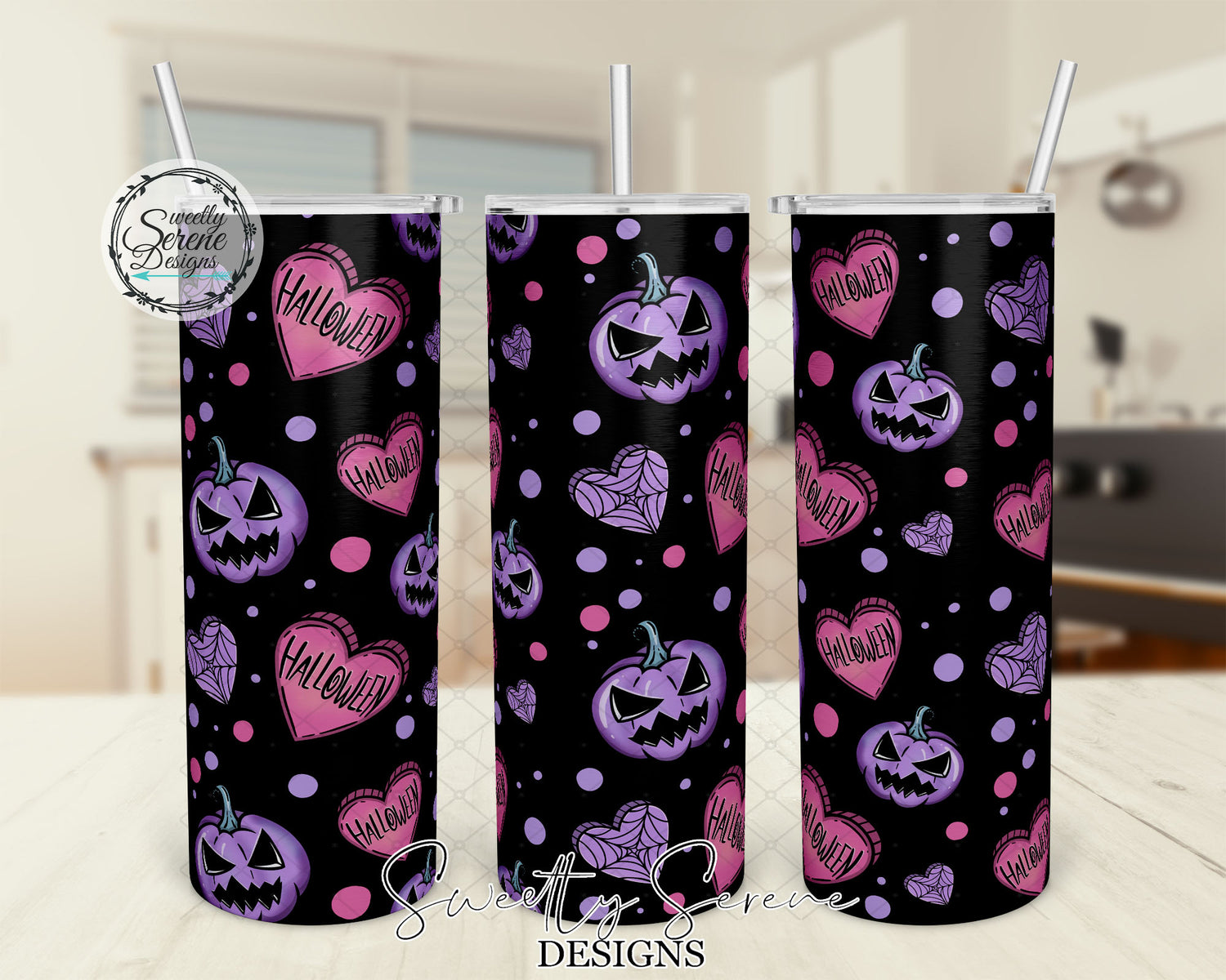 Pink and Purple pumpkins - Skinny Tumbler