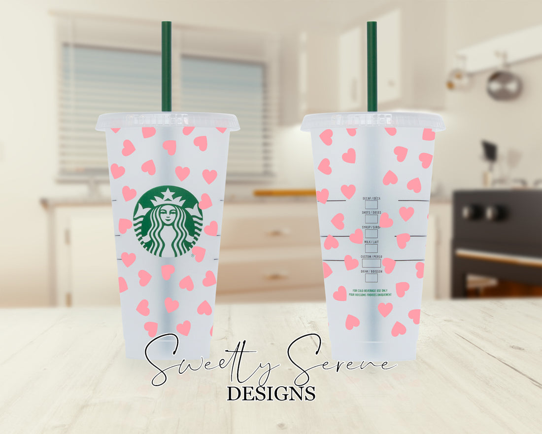 Pink Hearts Starbucks Cold Cup